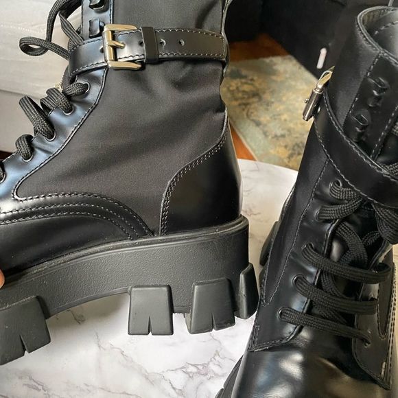 Prada Black Leather Combat Boots with Detachable Pouch - Picture 11 of 16
